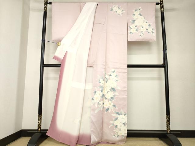 平和屋着物●訪問着　刺繍　草花文　銀彩　正絹　逸品　AABK7354ck