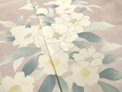 平和屋着物●訪問着　刺繍　草花文　銀彩　正絹　逸品　AABK7354ck