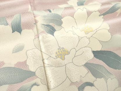 平和屋着物●訪問着　刺繍　草花文　銀彩　正絹　逸品　AABK7354ck
