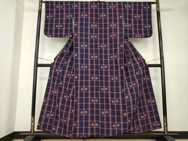 平和屋着物▼上質な紬　格子　正絹　逸品　AABK7358ck