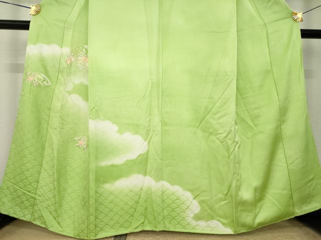 平和屋着物●色留訪問着　刺繍　地紙花文　暈し染め　正絹　逸品　未使用　AABK7359ck