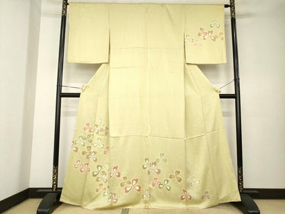 平和屋着物●訪問着　絞り　三つ葉　金彩　正絹　逸品　AABK7362ck