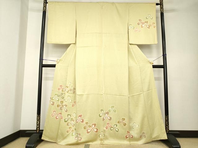 平和屋着物●訪問着　絞り　三つ葉　金彩　正絹　逸品　AABK7362ck