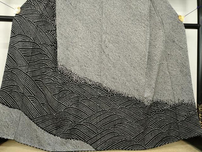 平和屋着物●訪問着　総絞り　立波文　黒地　正絹　逸品　AABK7365ck