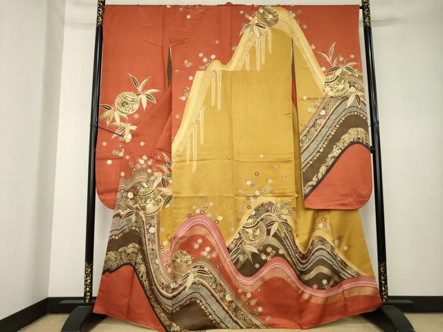 平和屋着物●豪華振袖　駒刺繍　花毬文　鶴　金彩　正絹　逸品　AABK7366ck