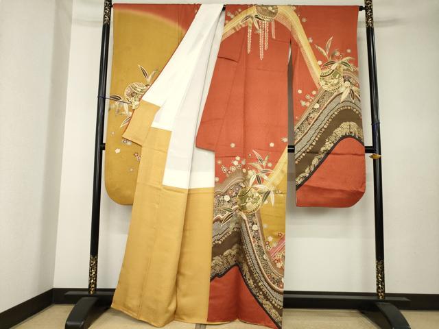 平和屋着物●豪華振袖　駒刺繍　花毬文　鶴　金彩　正絹　逸品　AABK7366ck