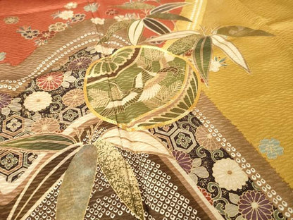 平和屋着物●豪華振袖　駒刺繍　花毬文　鶴　金彩　正絹　逸品　AABK7366ck