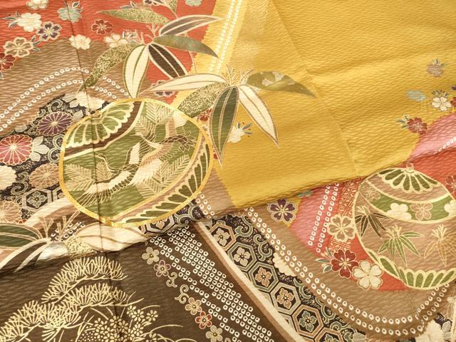 平和屋着物●豪華振袖　駒刺繍　花毬文　鶴　金彩　正絹　逸品　AABK7366ck