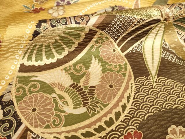 平和屋着物●豪華振袖　駒刺繍　花毬文　鶴　金彩　正絹　逸品　AABK7366ck