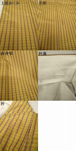 平和屋着物●黄八丈　紬　平織　格子　正絹　逸品　AABK7367ck