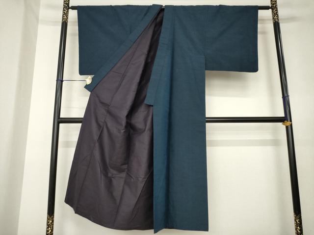 平和屋着物●男性　紬　アンサンブル　色無地　藍鉄色　正絹　逸品　AABK7370ck