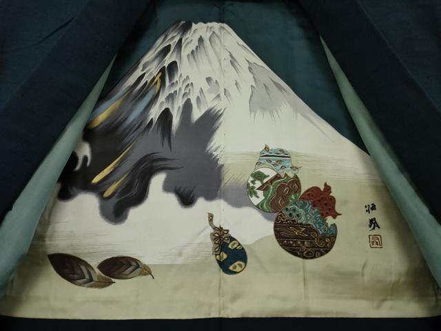 平和屋着物●男性　紬　アンサンブル　色無地　藍鉄色　正絹　逸品　AABK7370ck