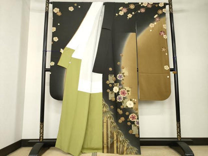 平和屋着物●豪華振袖　舞花　笹　暈し染め　金彩　正絹　逸品　AABK7372ck