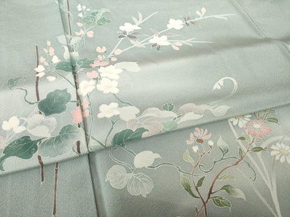 平和屋着物●訪問着　友禅　草花文　暈し染め　正絹　逸品　AABK7373ck