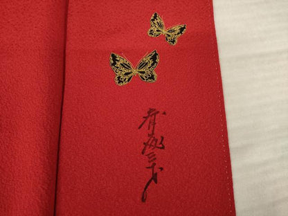 平和屋着物●染色作家　斉藤三才　振袖　色無地　朱・緋色　正絹　逸品　AABK7375ck