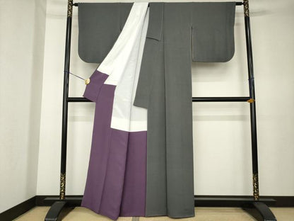 平和屋着物●上質な色無地　黒橡色　正絹　逸品　AABK7376ck