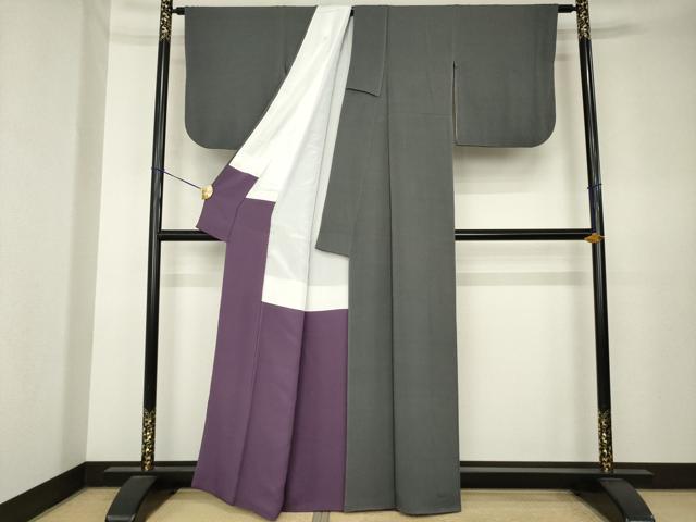 平和屋着物●上質な色無地　黒橡色　正絹　逸品　AABK7376ck