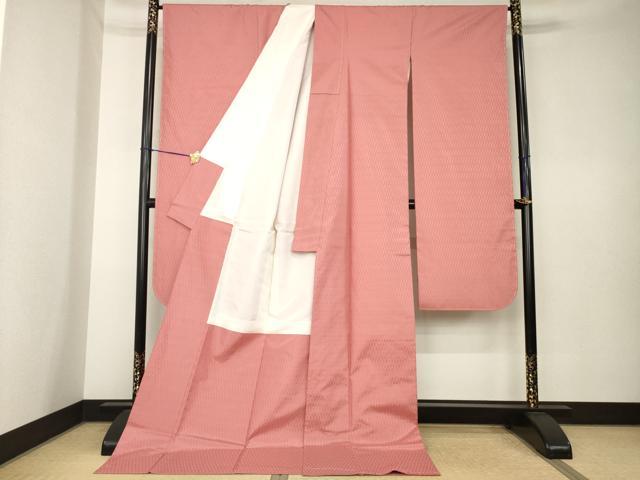 平和屋着物●本場縞大島紬　振袖　薄紅色　ロング丈　正絹　逸品　未使用　AABK7379ck