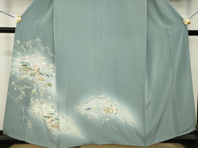 平和屋着物●訪問着　風景花籬文　暈し染め　金糸　正絹　逸品　未使用　AABK7380ck