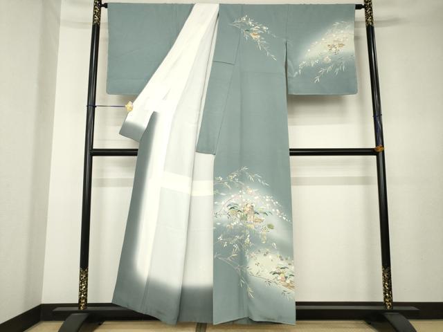 平和屋着物●訪問着　風景花籬文　暈し染め　金糸　正絹　逸品　未使用　AABK7380ck