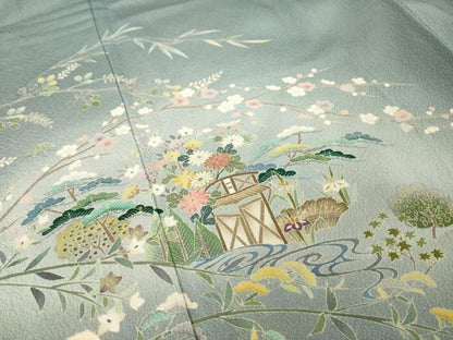 平和屋着物●訪問着　風景花籬文　暈し染め　金糸　正絹　逸品　未使用　AABK7380ck