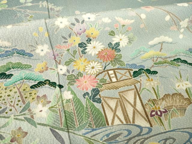 平和屋着物●訪問着　風景花籬文　暈し染め　金糸　正絹　逸品　未使用　AABK7380ck