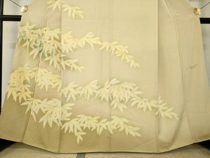 平和屋着物●国際的オートクチュール　デザイナー　君島一郎　KIMIJIMA　訪問着　刺繍　笹　暈し染め　さが美扱い　正絹　逸品　AABK7383ck