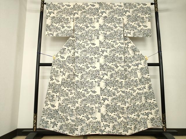 平和屋着物●上質な小紋　型染め　椿　正絹　逸品　AABK7384ck