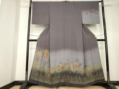 平和屋着物●訪問着　総刺繍　中国三大刺繍　スワトウ刺繍　汕頭刺繍　向い鳥飾花文　暈し染め　金糸　正絹　逸品　AABK7385ck