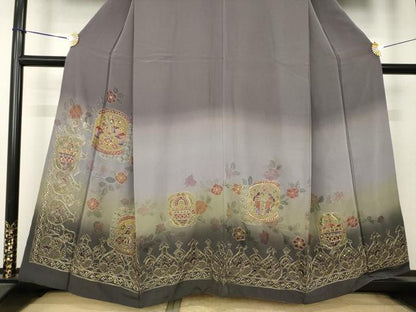 平和屋着物●訪問着　総刺繍　中国三大刺繍　スワトウ刺繍　汕頭刺繍　向い鳥飾花文　暈し染め　金糸　正絹　逸品　AABK7385ck