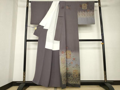 平和屋着物●訪問着　総刺繍　中国三大刺繍　スワトウ刺繍　汕頭刺繍　向い鳥飾花文　暈し染め　金糸　正絹　逸品　AABK7385ck