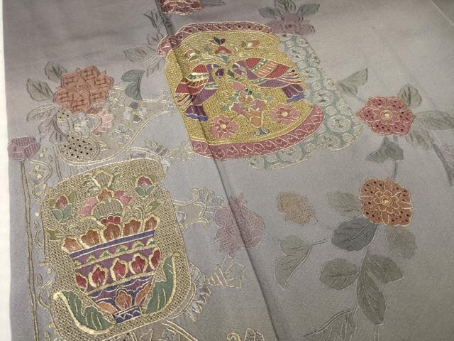 平和屋着物●訪問着　総刺繍　中国三大刺繍　スワトウ刺繍　汕頭刺繍　向い鳥飾花文　暈し染め　金糸　正絹　逸品　AABK7385ck