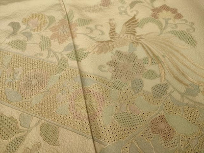 平和屋着物●訪問着　総刺繍　中国三大刺繍　汕頭刺繍　スワトウ刺繍　鳳凰花文　暈し染め　正絹　逸品　AABK7392ck