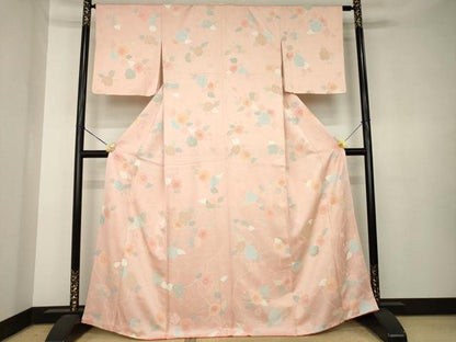 平和屋着物●上質な小紋　地紋起こし　草花文　正絹　逸品　AABK7394ck