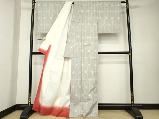 平和屋着物●本場大島紬　白大島　7マルキ　幾何学文様　正絹　逸品　AABK7397ck