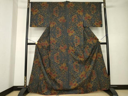 平和屋着物●本場大島紬　7マルキ　花唐草文　正絹　逸品　未使用　AABK7398ck
