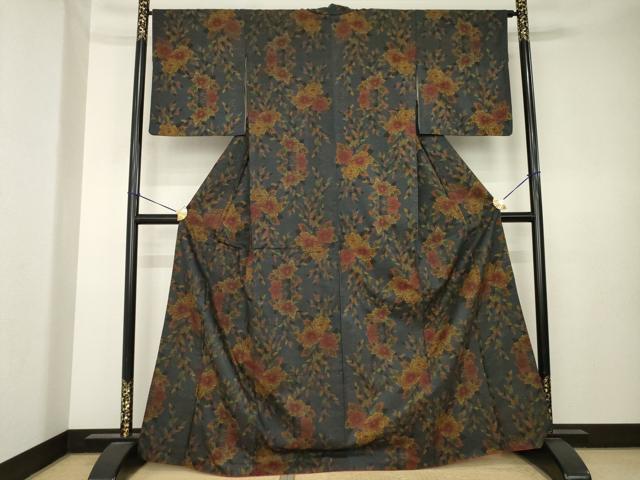 平和屋着物●本場大島紬　7マルキ　花唐草文　正絹　逸品　未使用　AABK7398ck