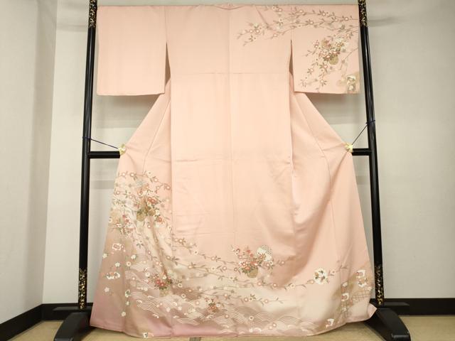 平和屋着物●訪問着　駒刺繍　花篭文　暈し染め　金彩　正絹　逸品　AABK7399ck