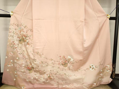 平和屋着物●訪問着　駒刺繍　花篭文　暈し染め　金彩　正絹　逸品　AABK7399ck