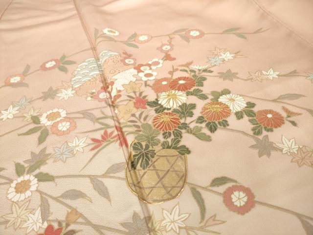 平和屋着物●訪問着　駒刺繍　花篭文　暈し染め　金彩　正絹　逸品　AABK7399ck