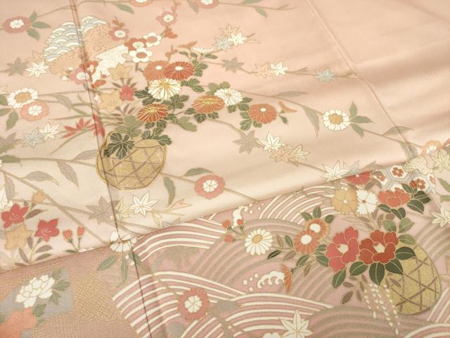平和屋着物●訪問着　駒刺繍　花篭文　暈し染め　金彩　正絹　逸品　AABK7399ck