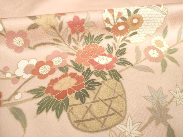 平和屋着物●訪問着　駒刺繍　花篭文　暈し染め　金彩　正絹　逸品　AABK7399ck