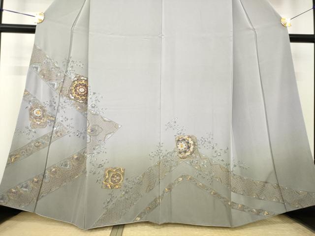 平和屋着物●訪問着　総刺繍　中国三大刺繍　スワトウ刺繍　汕頭刺繍　箔散らし更紗花文　暈し染め　金糸　正絹　逸品　AABK7400ck