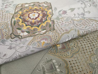 平和屋着物●訪問着　総刺繍　中国三大刺繍　スワトウ刺繍　汕頭刺繍　箔散らし更紗花文　暈し染め　金糸　正絹　逸品　AABK7400ck