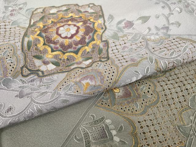 平和屋着物●訪問着　総刺繍　中国三大刺繍　スワトウ刺繍　汕頭刺繍　箔散らし更紗花文　暈し染め　金糸　正絹　逸品　AABK7400ck