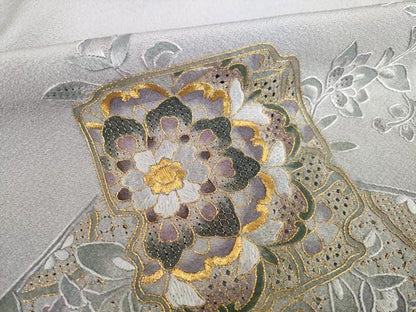 平和屋着物●訪問着　総刺繍　中国三大刺繍　スワトウ刺繍　汕頭刺繍　箔散らし更紗花文　暈し染め　金糸　正絹　逸品　AABK7400ck