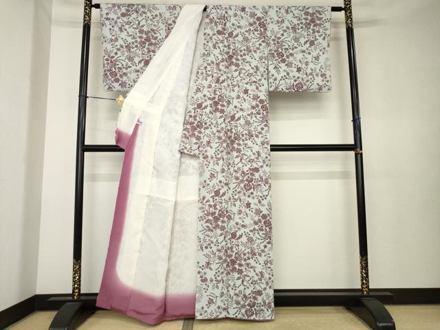 平和屋着物●上質な小紋　型染め　更紗花文　正絹　逸品　AABK7401ck
