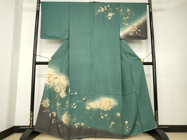 平和屋着物●訪問着　向い鳥更紗花文　暈し染め　金銀彩　正絹　逸品　AABK7402ck