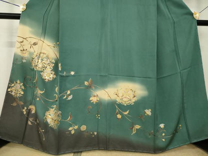 平和屋着物●訪問着　向い鳥更紗花文　暈し染め　金銀彩　正絹　逸品　AABK7402ck