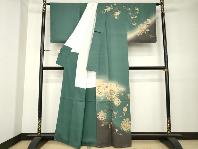 平和屋着物●訪問着　向い鳥更紗花文　暈し染め　金銀彩　正絹　逸品　AABK7402ck